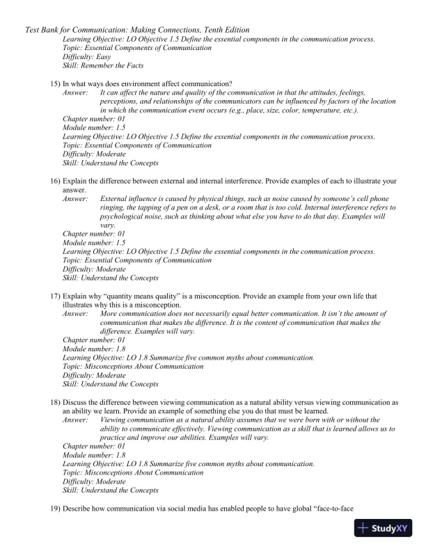 Test Bank for Communication: Making Connections, 10th Edition - Page 15 preview image