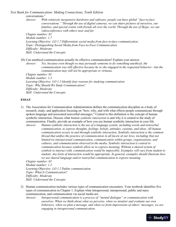 Test Bank for Communication: Making Connections, 10th Edition - Page 16 preview image