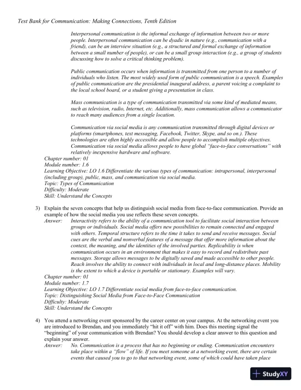 Test Bank for Communication: Making Connections, 10th Edition - Page 17 preview image