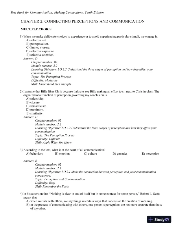 Test Bank for Communication: Making Connections, 10th Edition - Page 19 preview image