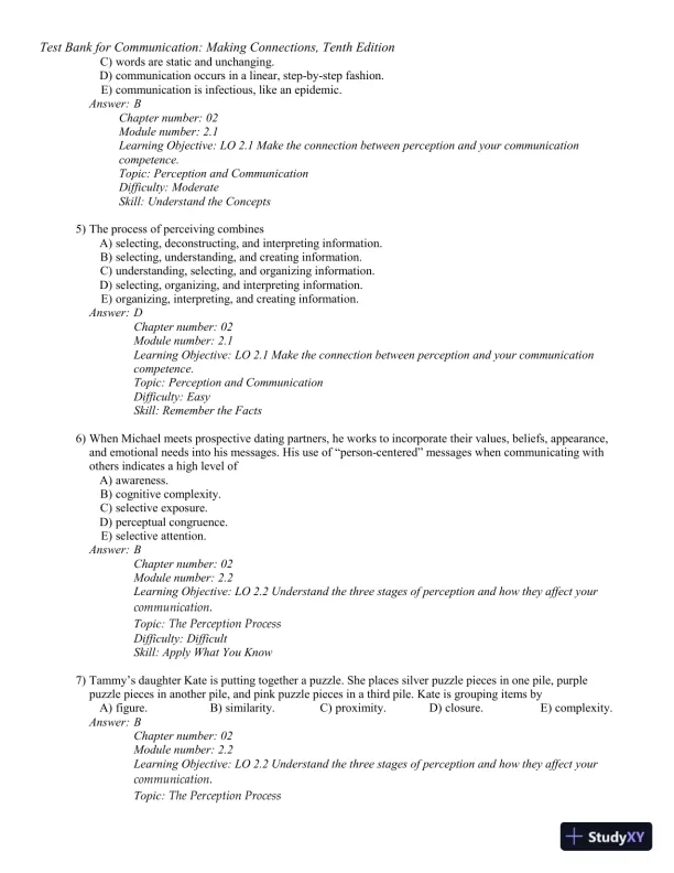 Test Bank for Communication: Making Connections, 10th Edition - Page 20 preview image