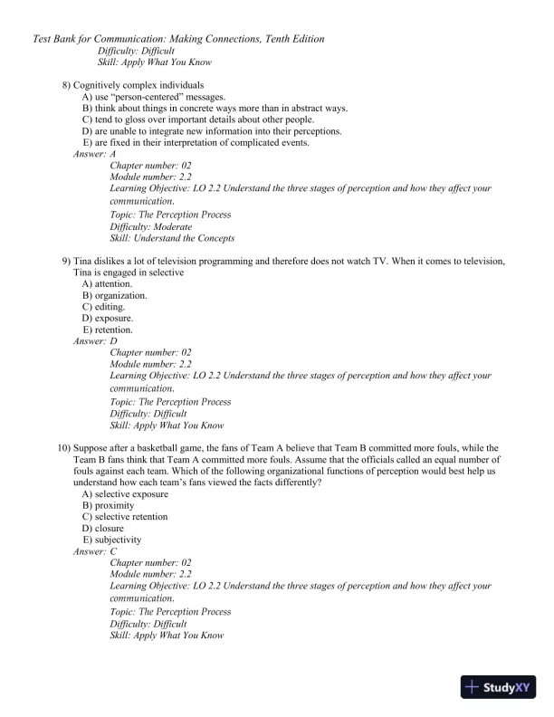 Test Bank for Communication: Making Connections, 10th Edition - Page 21 preview image