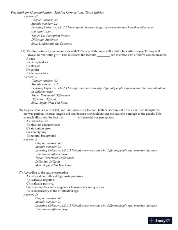 Test Bank for Communication: Making Connections, 10th Edition - Page 23 preview image