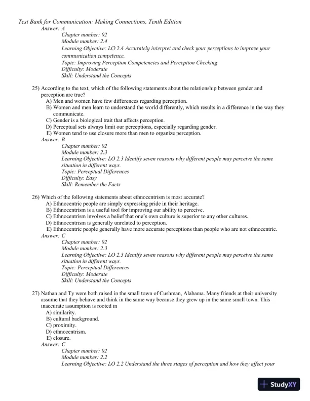 Test Bank for Communication: Making Connections, 10th Edition - Page 26 preview image