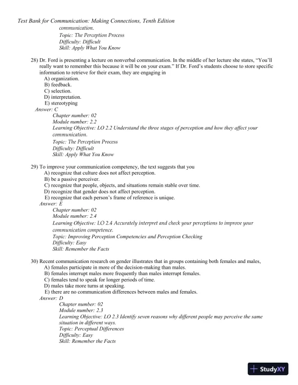Test Bank for Communication: Making Connections, 10th Edition - Page 27 preview image