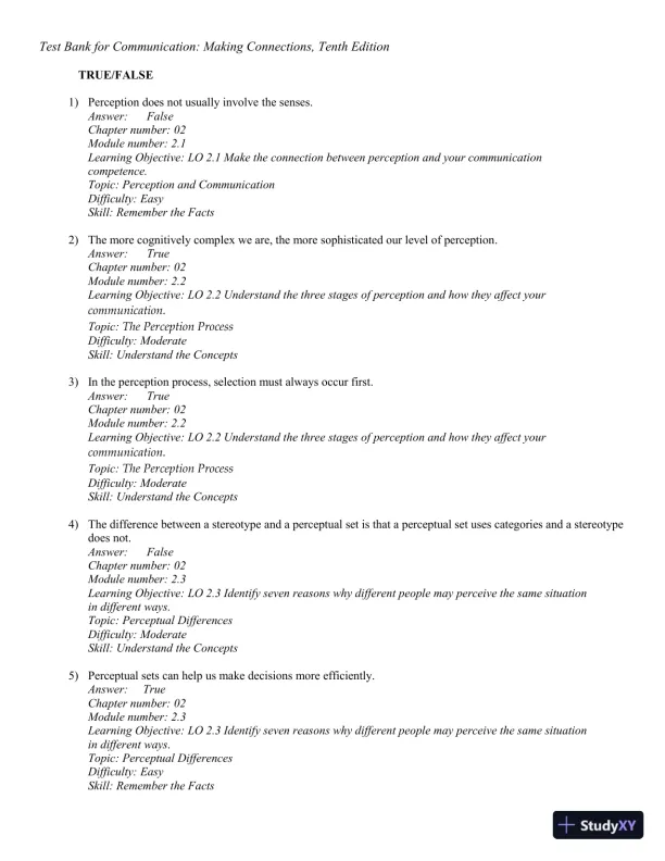 Test Bank for Communication: Making Connections, 10th Edition - Page 28 preview image