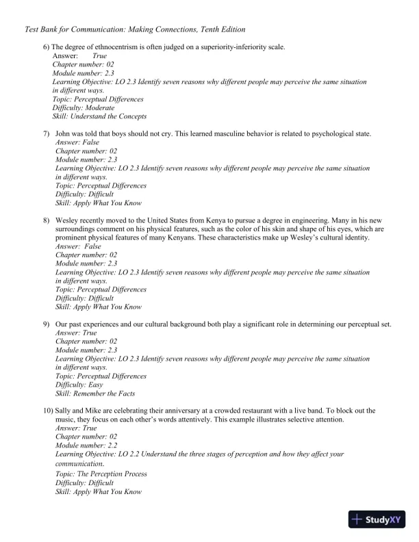 Test Bank for Communication: Making Connections, 10th Edition - Page 29 preview image