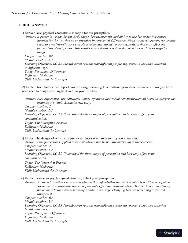 Test Bank for Communication: Making Connections, 10th Edition - Page 30 preview image
