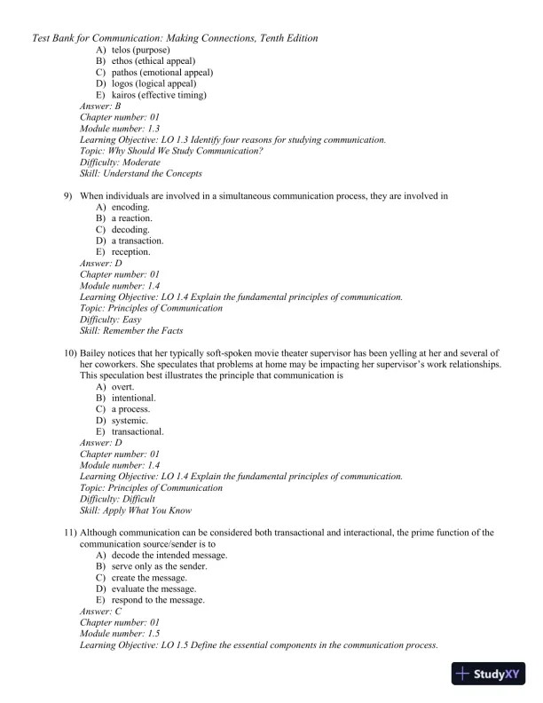 Test Bank for Communication: Making Connections, 10th Edition - Page 4 preview image