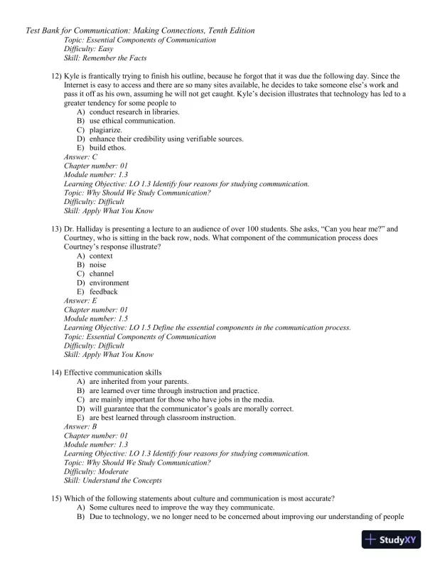 Test Bank for Communication: Making Connections, 10th Edition - Page 5 preview image