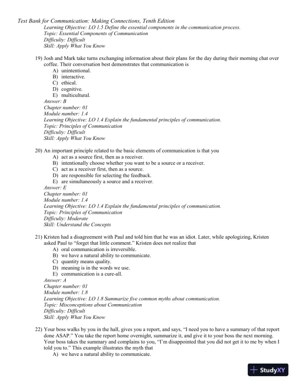 Test Bank for Communication: Making Connections, 10th Edition - Page 7 preview image