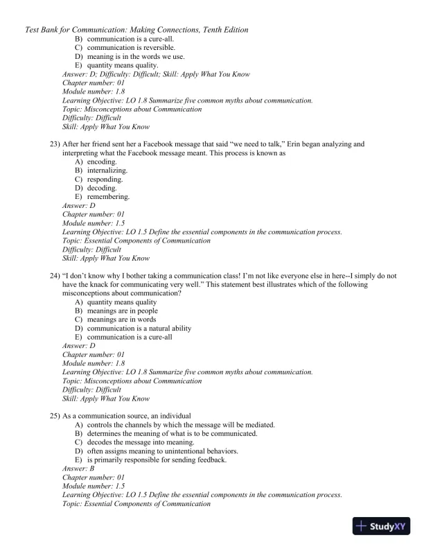 Test Bank for Communication: Making Connections, 10th Edition - Page 8 preview image