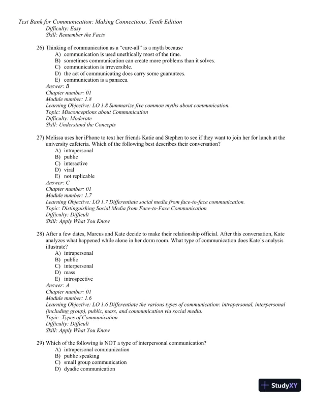Test Bank for Communication: Making Connections, 10th Edition - Page 9 preview image