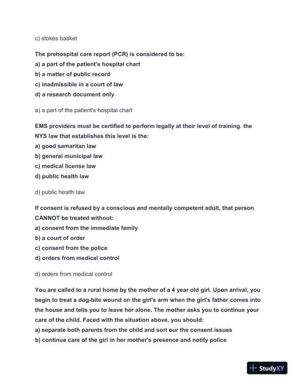 2024-2025 NYS EMT Practice Exam with Answers (98 Solved Questions) - Page 3 preview image
