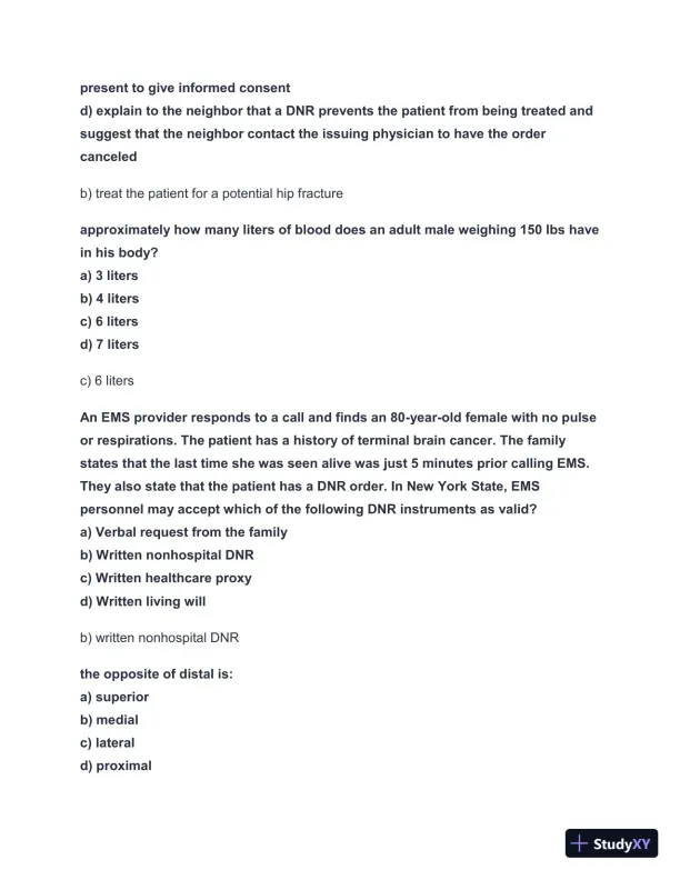 2024-2025 NYS EMT Practice Exam with Answers (98 Solved Questions) - Page 5 preview image