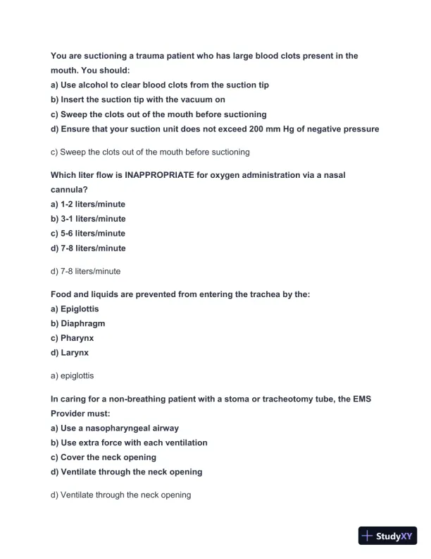 2024-2025 NYS EMT Practice Exam with Answers (98 Solved Questions) - Page 7 preview image