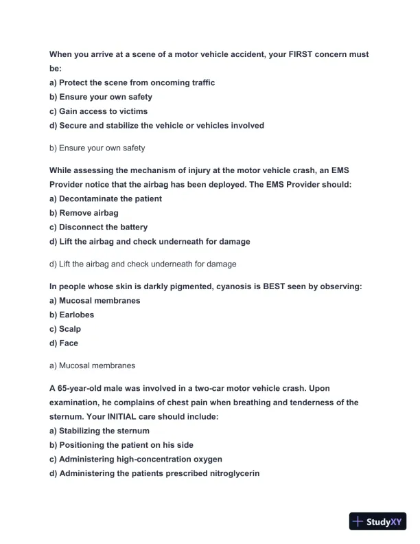2024-2025 NYS EMT Practice Exam with Answers (98 Solved Questions) - Page 8 preview image