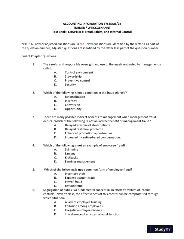 Accounting Information Systems: The Processes and Controls 2nd Edition Test Bank - Page 15 preview image