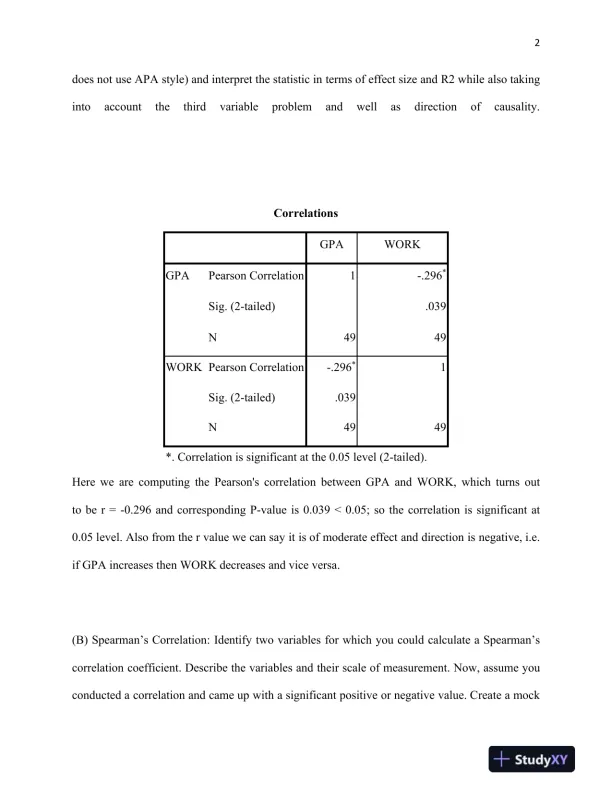 Statistical Analysis of Factors Influencing GPA: Pearson and Spearman Correlations, Regression Models, and Interpretation - Page 3 preview image