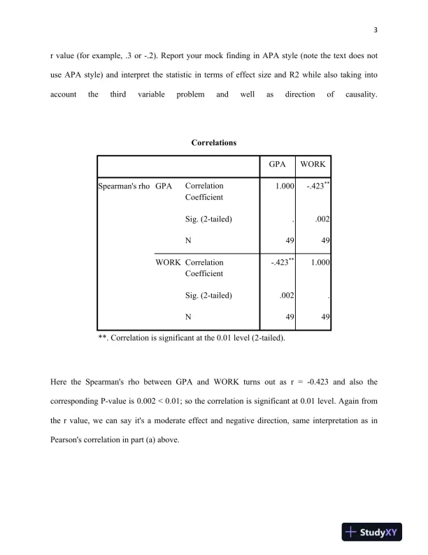 Statistical Analysis of Factors Influencing GPA: Pearson and Spearman Correlations, Regression Models, and Interpretation - Page 4 preview image
