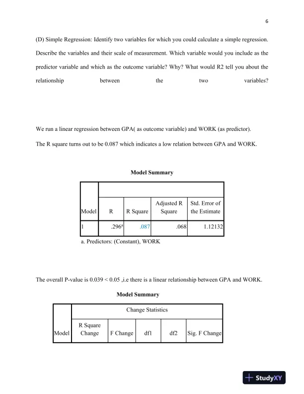 Statistical Analysis of Factors Influencing GPA: Pearson and Spearman Correlations, Regression Models, and Interpretation - Page 7 preview image