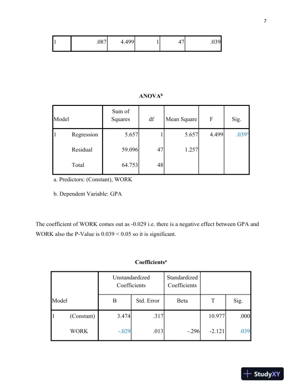 Statistical Analysis of Factors Influencing GPA: Pearson and Spearman Correlations, Regression Models, and Interpretation - Page 8 preview image