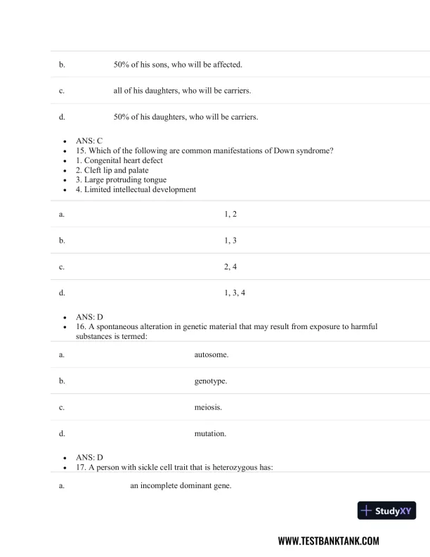 Pathophysiology of Disease: An Introduction to Clinical Medicine 8th Edition Test Bank - Page 18 preview image