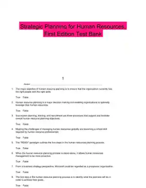 Strategic Planning for Human Resources, First Edition Test Bank