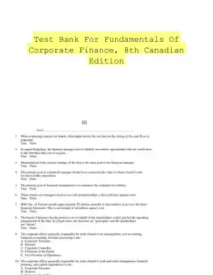 Test Bank For Fundamentals Of Corporate Finance, 8th Canadian Edition