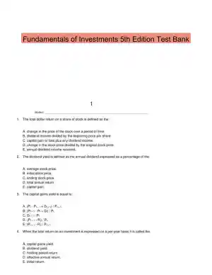Fundamentals of Investments 5th Edition Test Bank