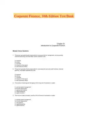 Corporate Finance, 10th Edition Test Bank