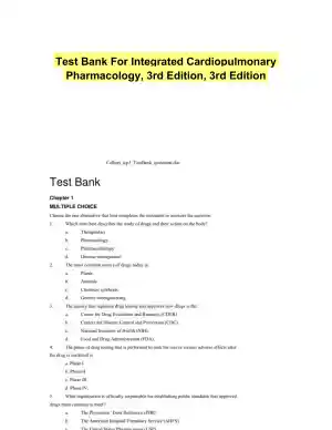 Test Bank For Integrated Cardiopulmonary Pharmacology, 3rd Edition, 3rd Edition