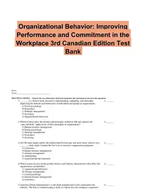 Organizational Behavior: Improving Performance and Commitment in the Workplace 3rd Canadian Edition Test Bank