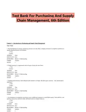 Test Bank For Purchasing And Supply Chain Management, 6th Edition