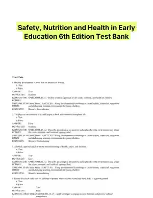Safety, Nutrition and Health in Early Education 6th Edition Test Bank