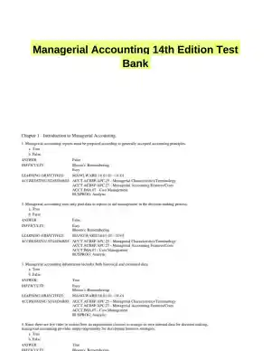 Managerial Accounting 14th Edition Test Bank