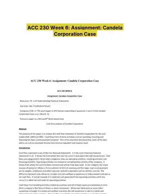 ACC 230 Week 6: Assignment: Candela Corporation Case