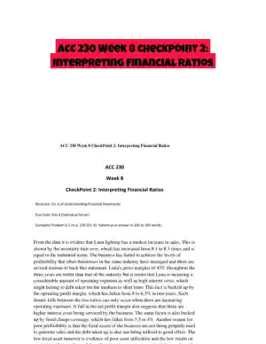 ACC 230 Week 8 CheckPoint 2: Interpreting Financial Ratios