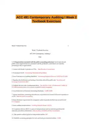 ACC 491 Contemporary Auditing I Week 2 Textbook Exercises