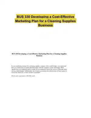 BUS 330 Developing a Cost-Effective Marketing Plan for a Cleaning Supplies Business