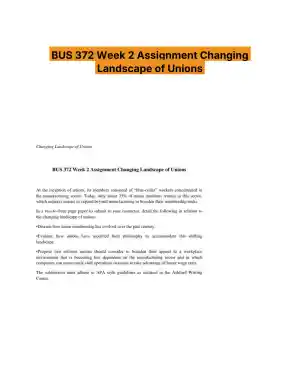 BUS 372 Week 2 Assignment Changing Landscape of Unions