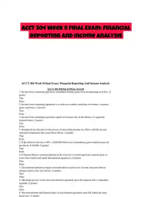 ACCT 304 Week 8 Final Exam: Financial Reporting And Income Analysis