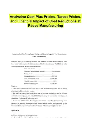Analyzing Cost-Plus Pricing, Target Pricing, and Financial Impact of Cost Reductions at Radco Manufacturing