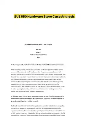 BUS 680 Hardware Store Case Analysis