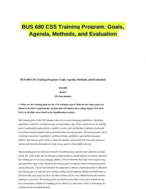 BUS 680 CSS Training Program: Goals, Agenda, Methods, and Evaluation