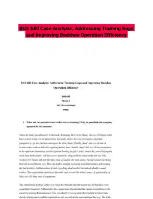 BUS 680 Case Analysis: Addressing Training Gaps and Improving Backhoe Operation Efficiency