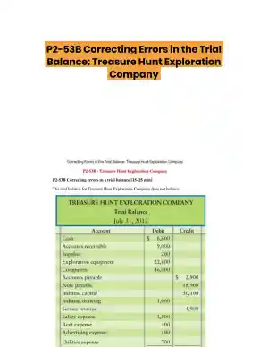 P2-53B Correcting Errors in the Trial Balance: Treasure Hunt Exploration Company