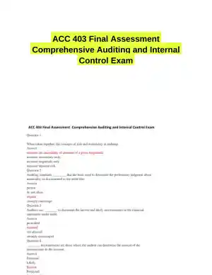 ACC 403 Final Assessment Comprehensive Auditing and Internal Control Exam