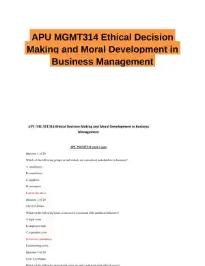 APU MGMT314 Ethical Decision Making and Moral Development in Business Management