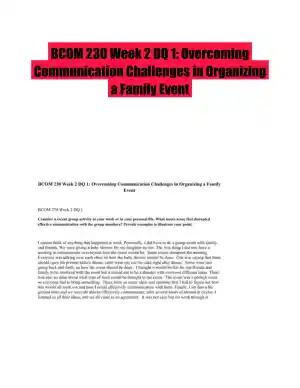 BCOM 230 Week 2 DQ 1: Overcoming Communication Challenges in Organizing a Family Event
